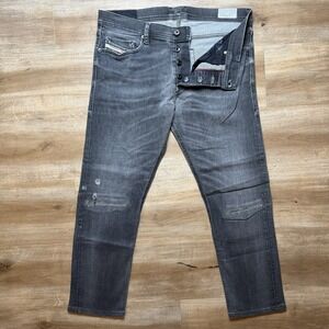 Diesel Tepphar Jeans Men 32x26 Gray Slim Carrot Stretch Charcoal 0822R (Hemmed)‎